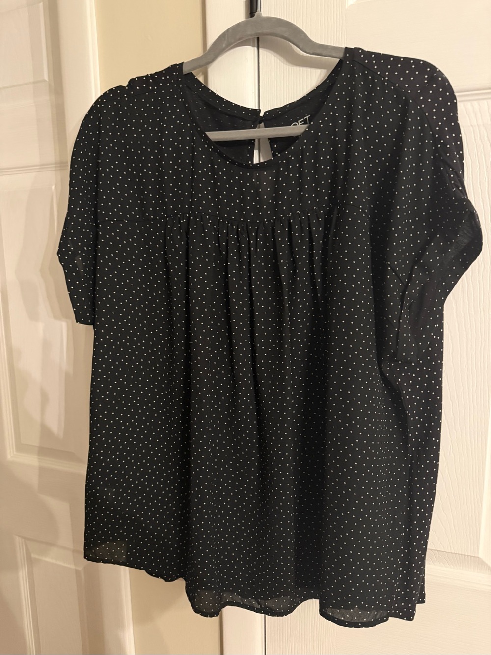 LOFT Black Blouse with White Polka Dots